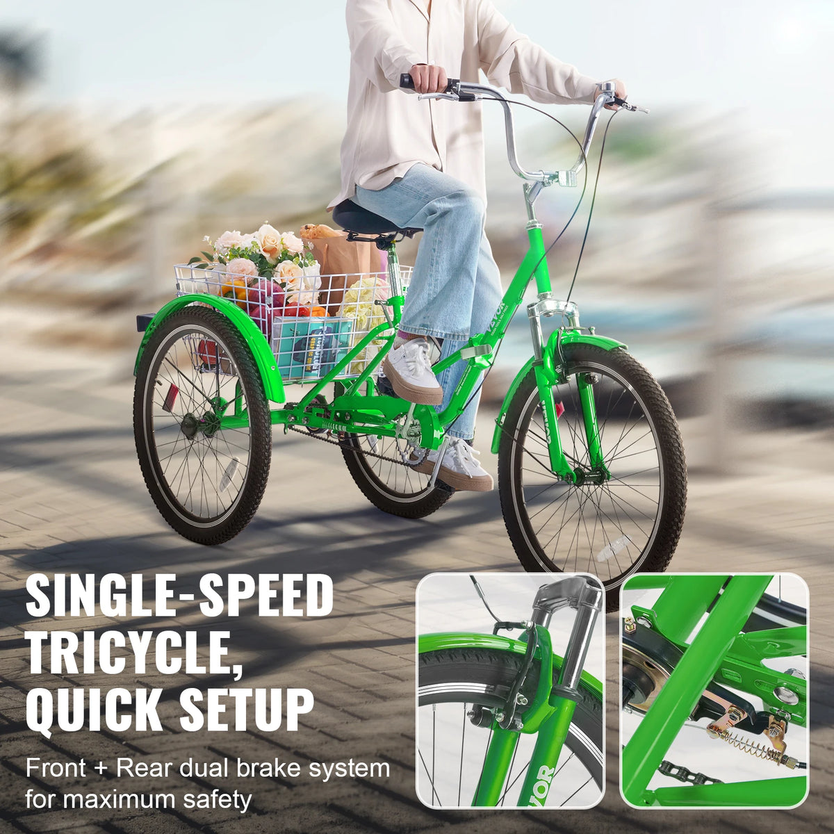 SucceBuy 20/24/26-Inch Folding Adult Tricycle Carbon Steel 3 Wheel Cruiser Shopping Picnic Foldable For Women Men Seniors