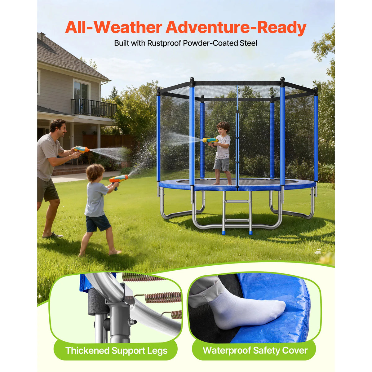 SucceBuy Outdoor Trampoline 8/10/12/14/15/16FT Round Trampoline with Enclosure Net Anti-Rust Backyard Trampolines for Kid Adult