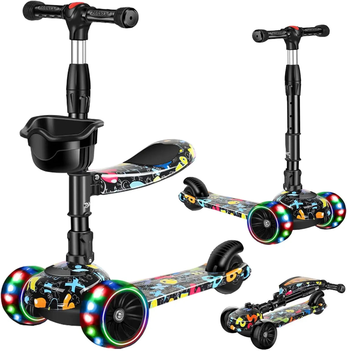 2-in-1 Kids Kick Scooter With Removable Seat And LED Wheels