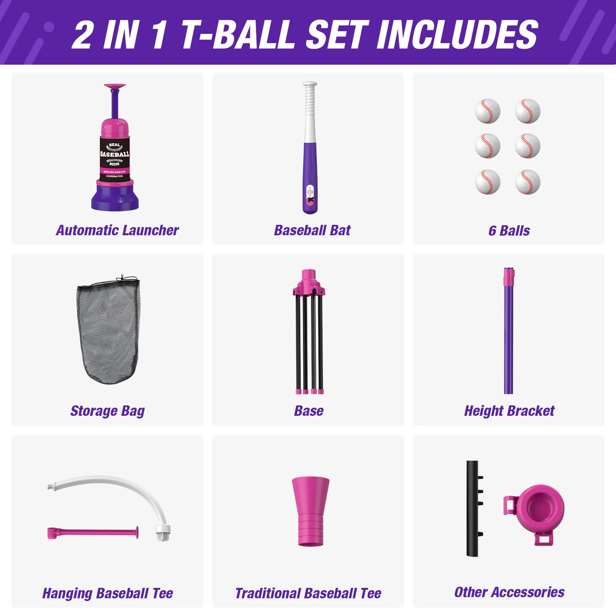 QDRAGON Kids 3-In-1 Baseball Set With Pitching Machine
