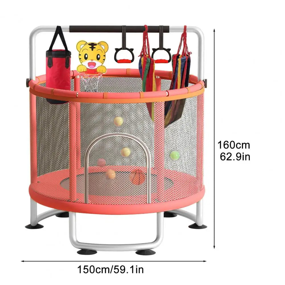 Kids Trampoline, Adjustable Baby Toddler Trampoline with Basketball Hoop, Swing, Sandbag, Ocean Balls, 440lbs Indoor Outdoor Tod