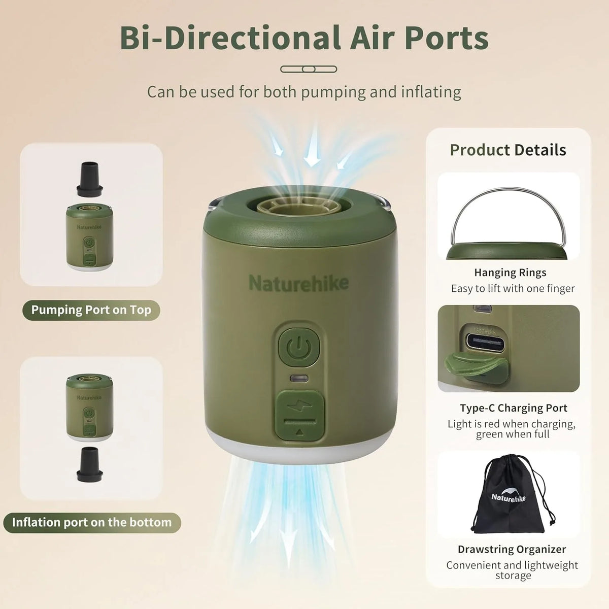 Naturehike Portable Electric Air Pump for Camping Inflatable Mats