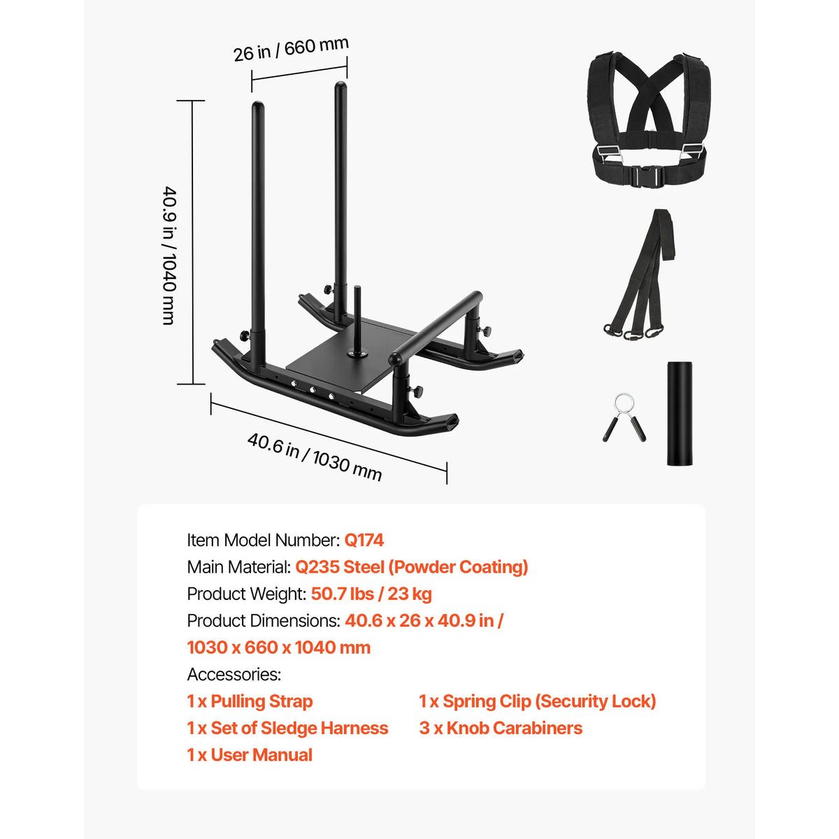 SucceBuy Weight Sled Steel Power Sled Fitness Training Sleds Workout Equipment with Handle Compatible with 1/2 in Weight Plates