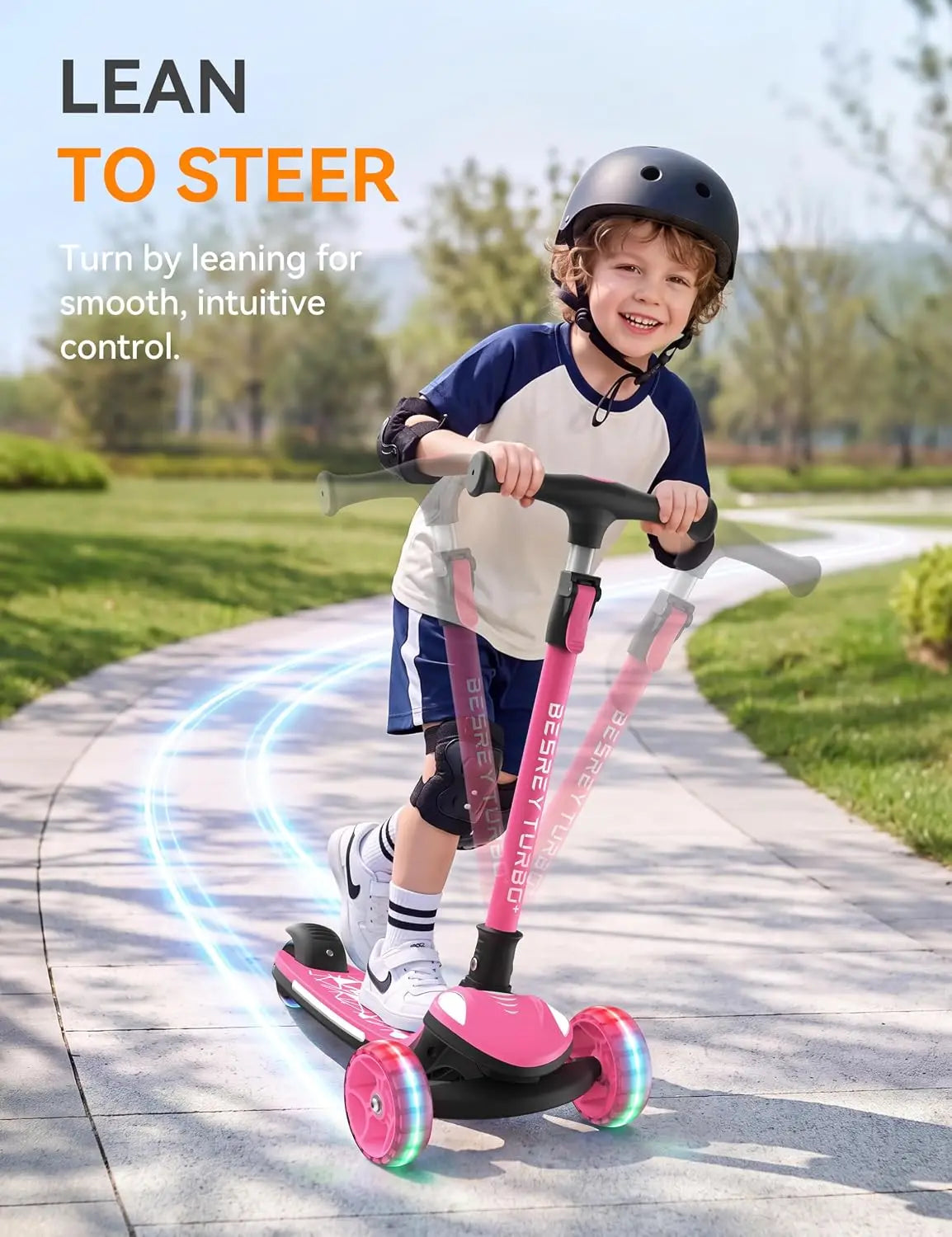 Kids Three Wheel Light Up Scooter With Push Powered Lights