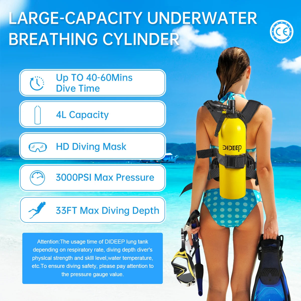 DIDEEP Portable Scuba Diving Air Tank Set With Mask