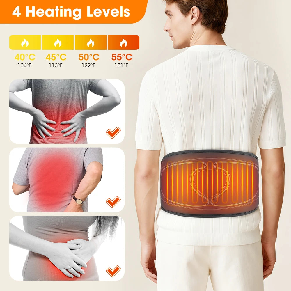 Cordless Heating Waist Belt with 3 Airbag Decompression 4 Heat Settings Adjustable Lumbar Support Massager for Lower Back