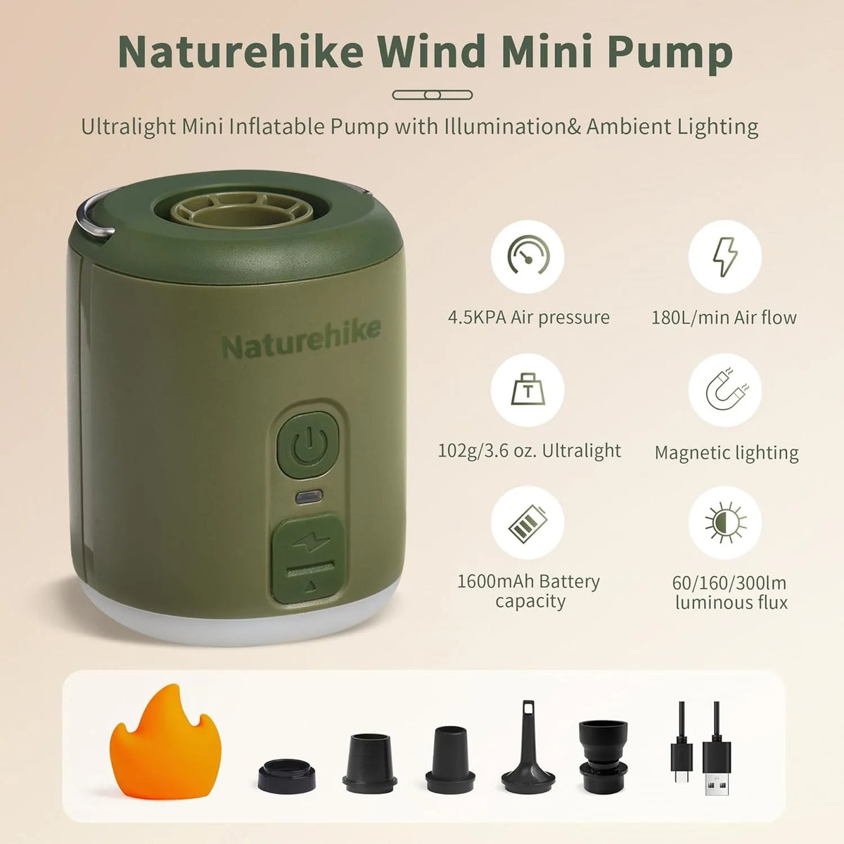 Naturehike Portable Electric Air Pump for Camping Inflatable Mats