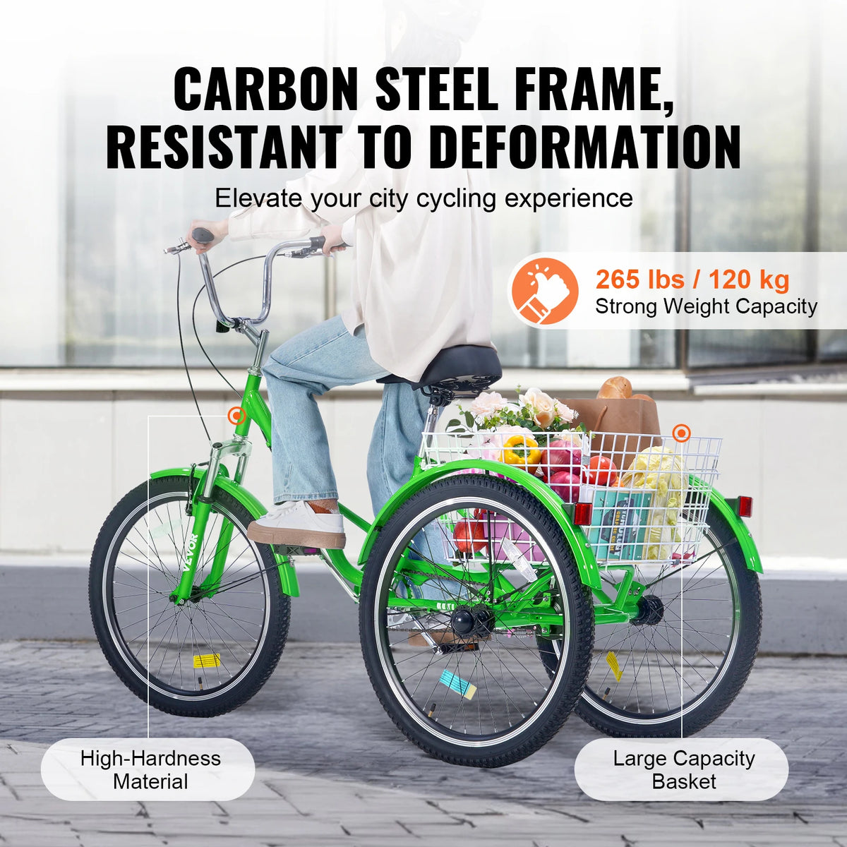 SucceBuy 20/24/26-Inch Folding Adult Tricycle Carbon Steel 3 Wheel Cruiser Shopping Picnic Foldable For Women Men Seniors