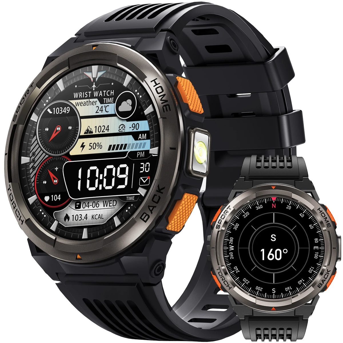 EIGIIS Waterproof Smart Watch With Compass Barometer And LED Flashlight