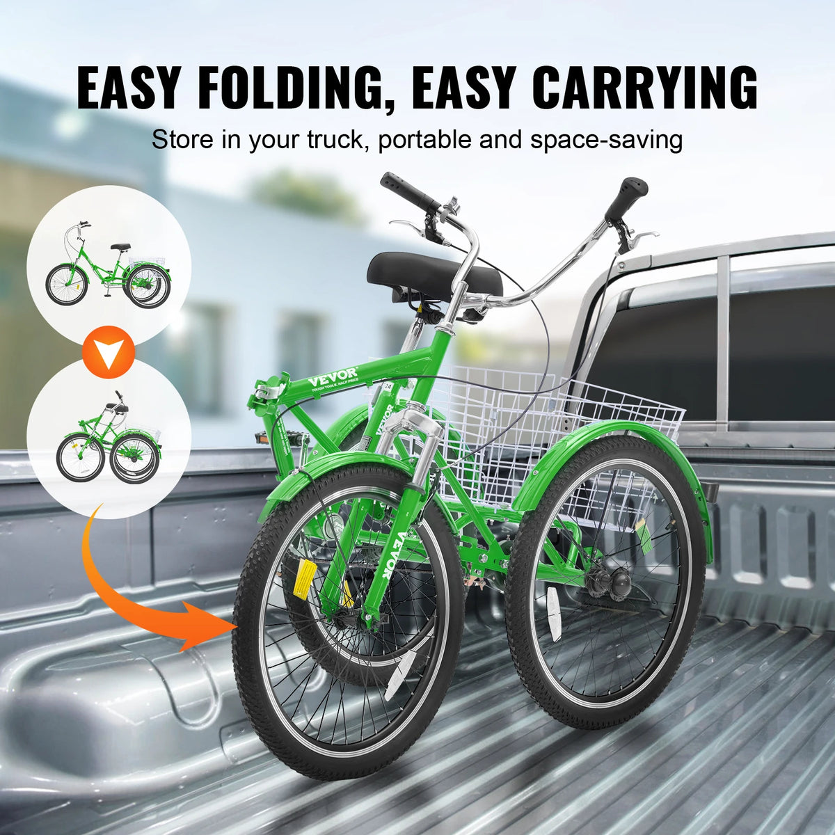 SucceBuy 20/24/26-Inch Folding Adult Tricycle Carbon Steel 3 Wheel Cruiser Shopping Picnic Foldable For Women Men Seniors