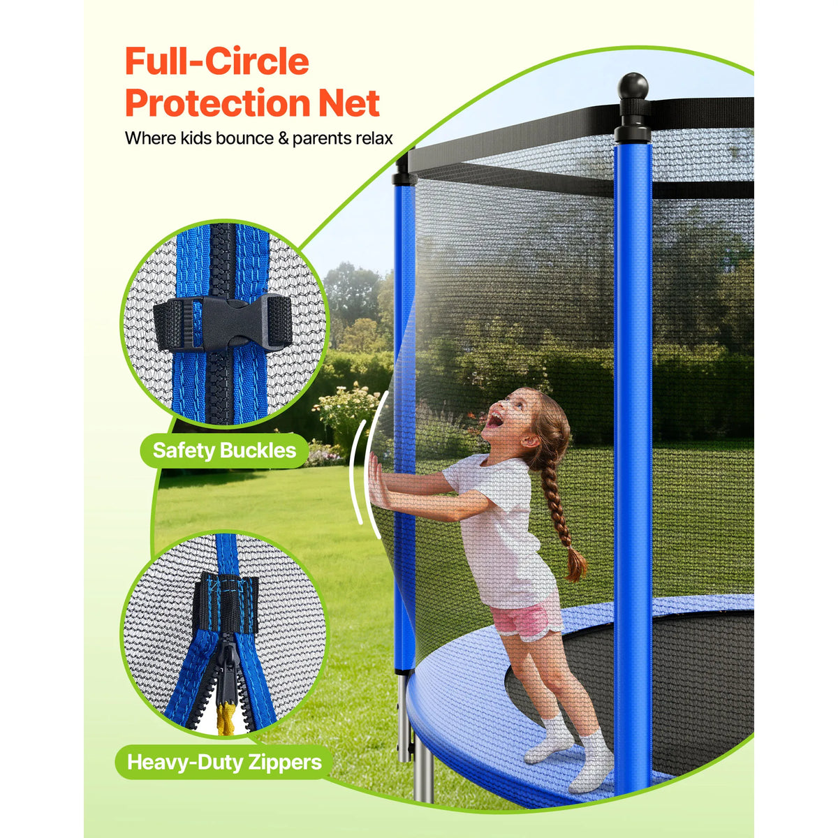 SucceBuy Outdoor Trampoline 8/10/12/14/15/16FT Round Trampoline with Enclosure Net Anti-Rust Backyard Trampolines for Kid Adult