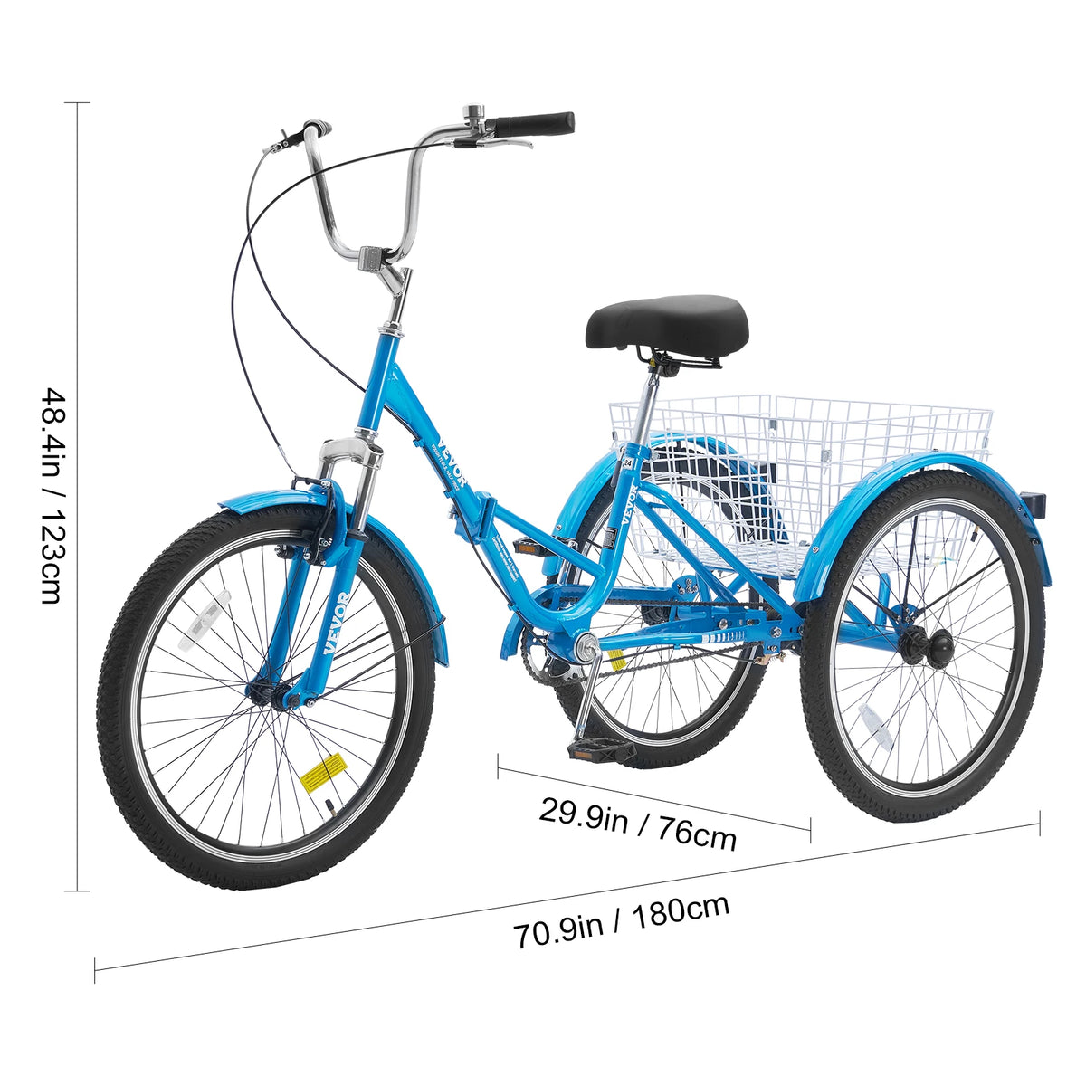 SucceBuy 20/24/26-Inch Folding Adult Tricycle Carbon Steel 3 Wheel Cruiser Shopping Picnic Foldable For Women Men Seniors