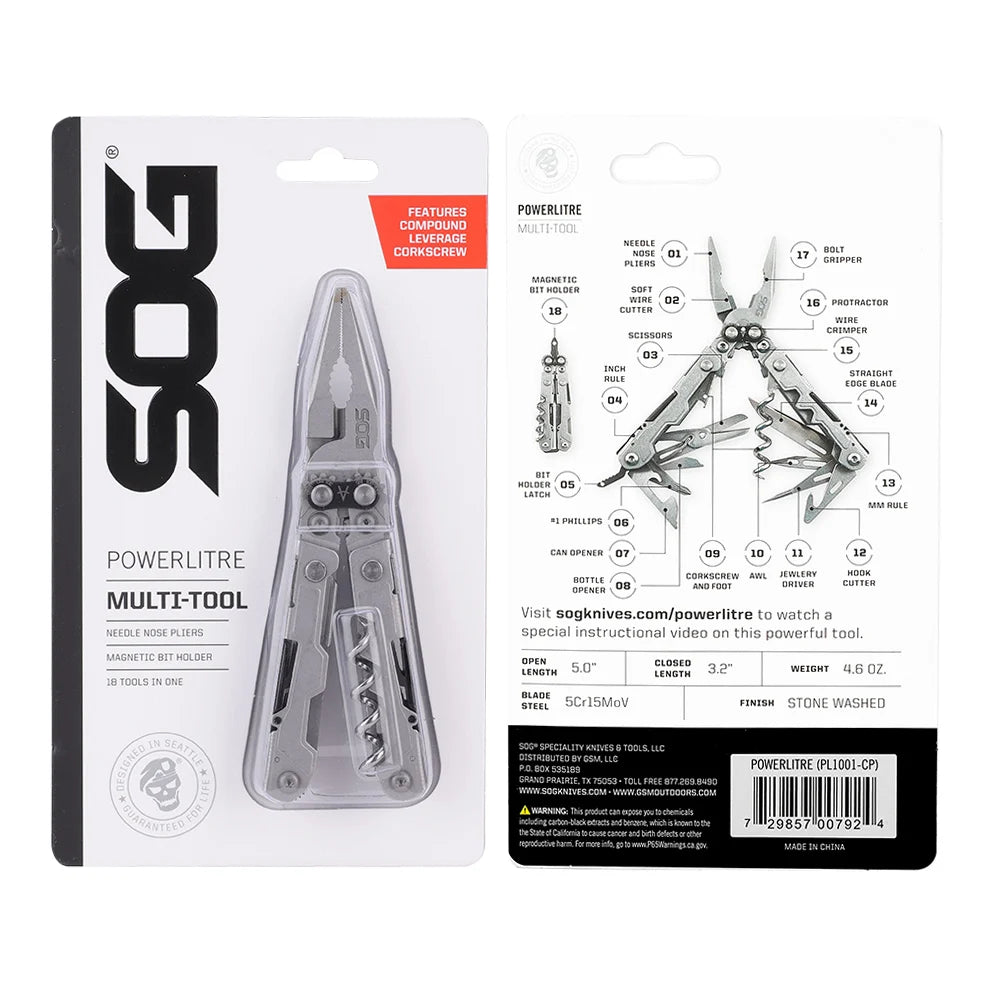 SOG PowerLitre Compact 19 Function Multitool With Corkscrew