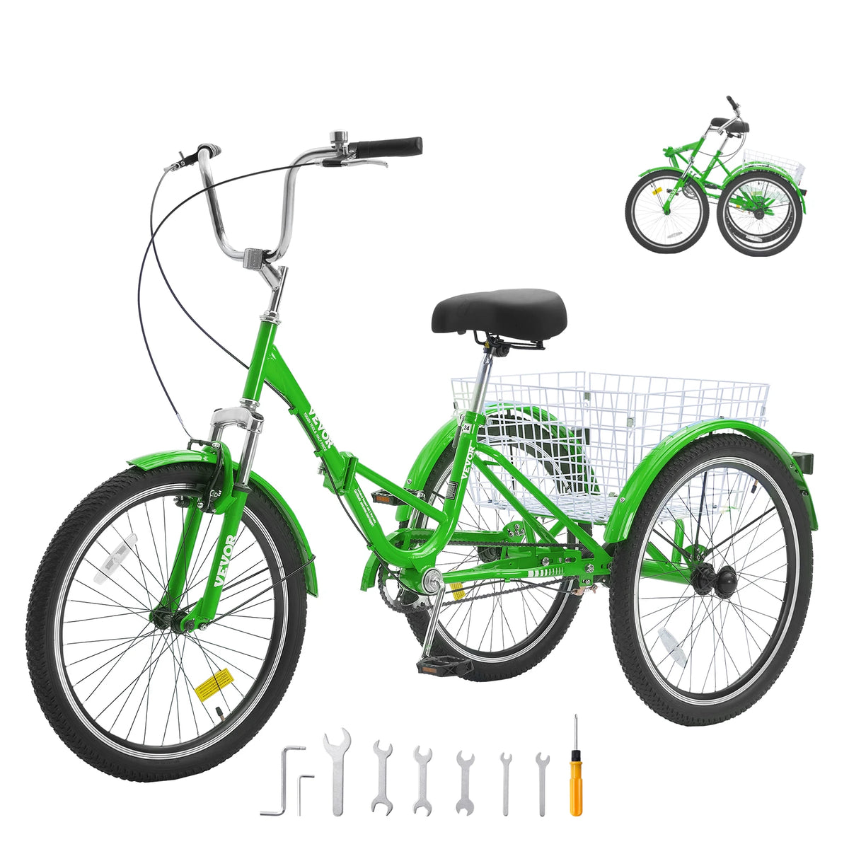 SucceBuy 20/24/26-Inch Folding Adult Tricycle Carbon Steel 3 Wheel Cruiser Shopping Picnic Foldable For Women Men Seniors