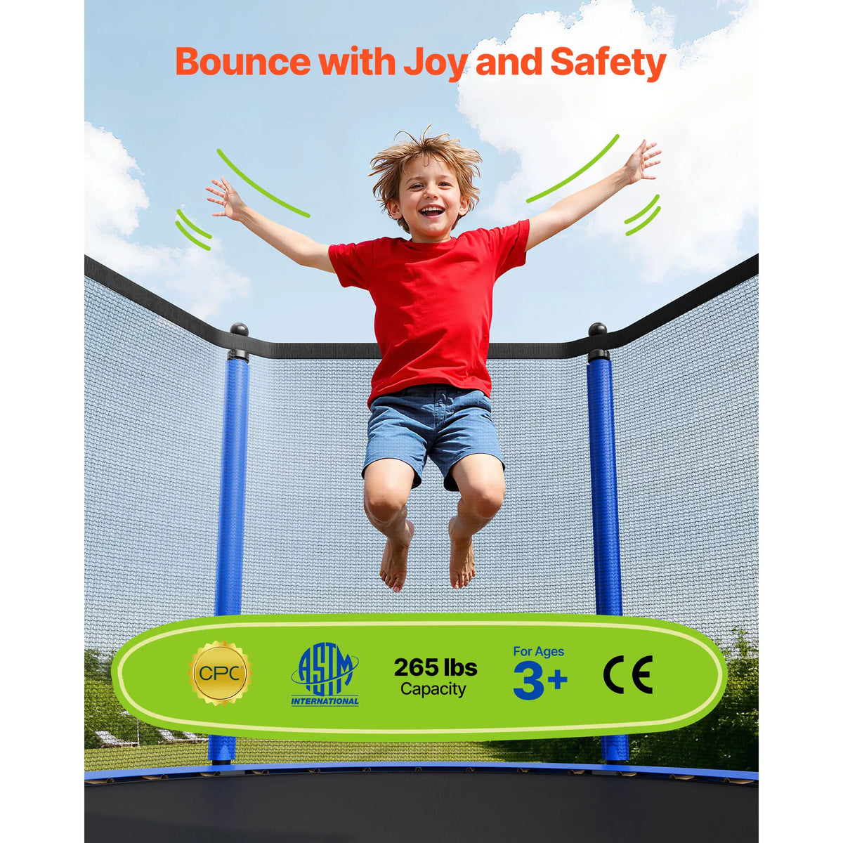 SucceBuy Outdoor Trampoline 8/10/12/14/15/16FT Round Trampoline with Enclosure Net Anti-Rust Backyard Trampolines for Kid Adult