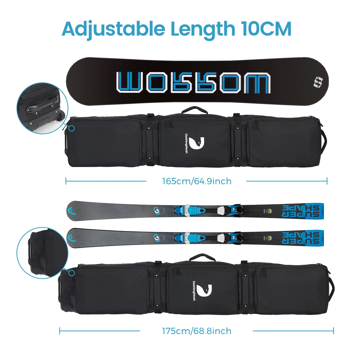 DASHINGNOAH Padded Waterproof Wheeled Snowboard Travel Bag