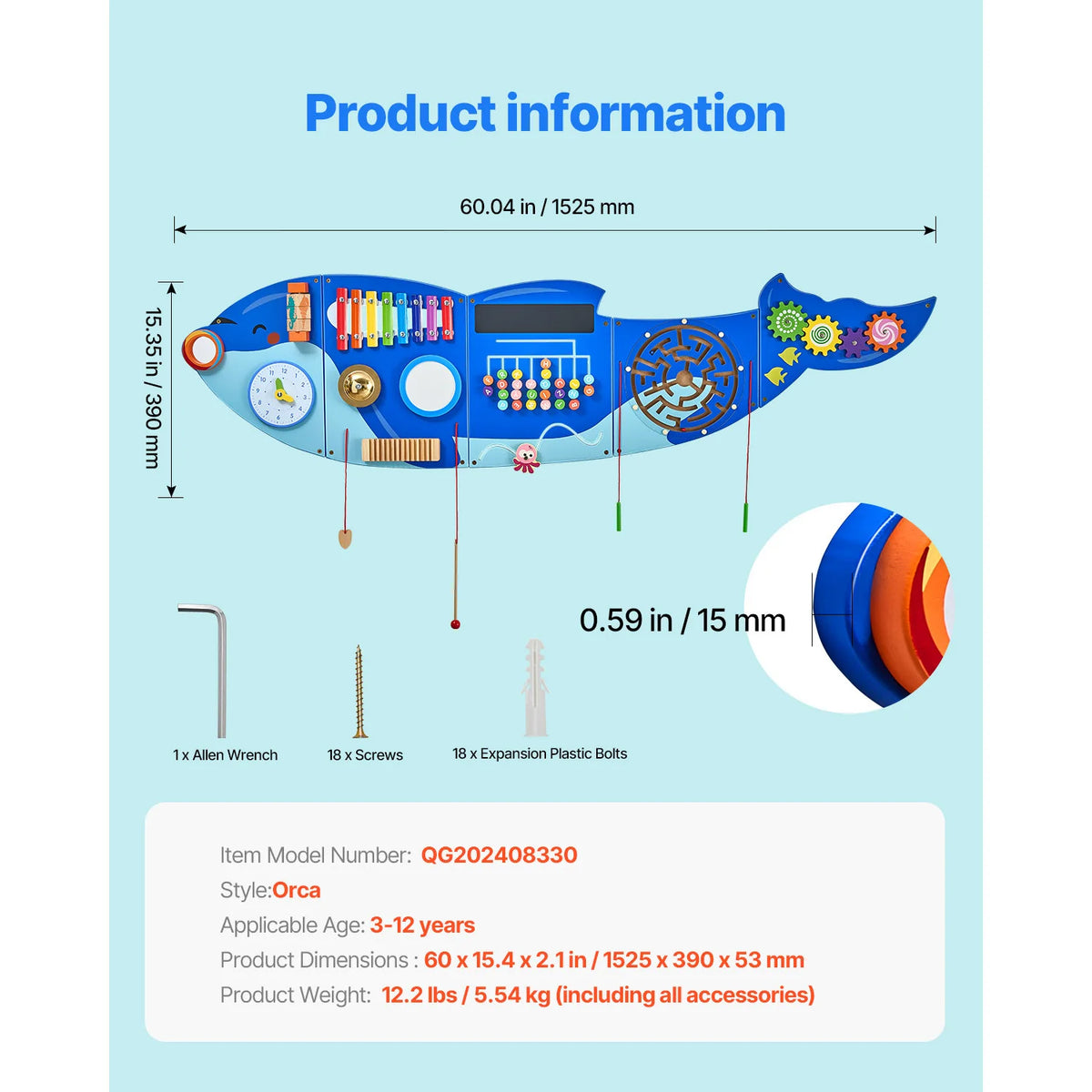 SucceBuy Orca Montessori Sensory Activity Wall Board for Kids