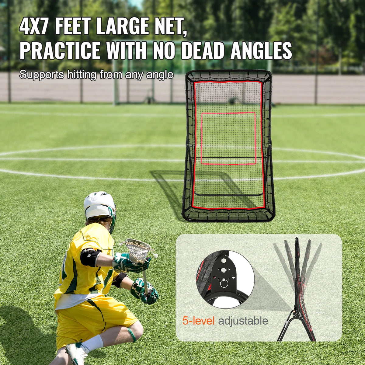 SucceBuy 4/5x7ft Lacrosse Rebounder For Backyard Pitchback Throwback Baseball Softball Adjustable Angle Shooting Practice