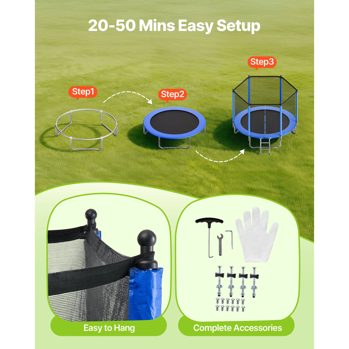 SucceBuy Outdoor Trampoline 8/10/12/14/15/16FT Round Trampoline with Enclosure Net Anti-Rust Backyard Trampolines for Kid Adult
