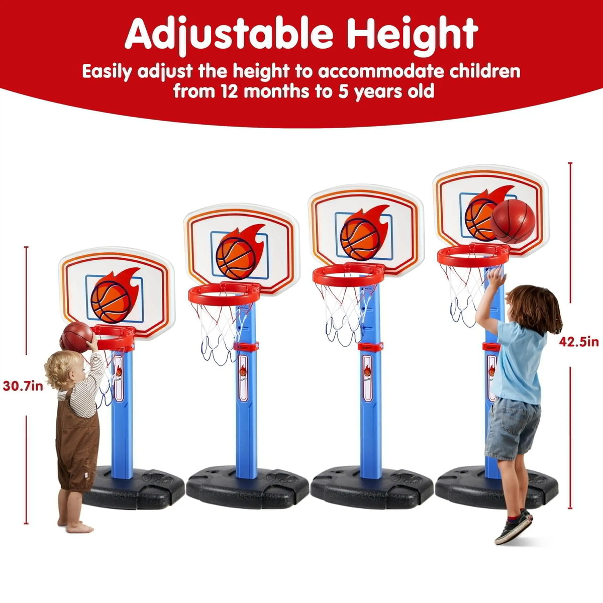 Joyfy Adjustable Indoor Basketball Hoop Set for Kids