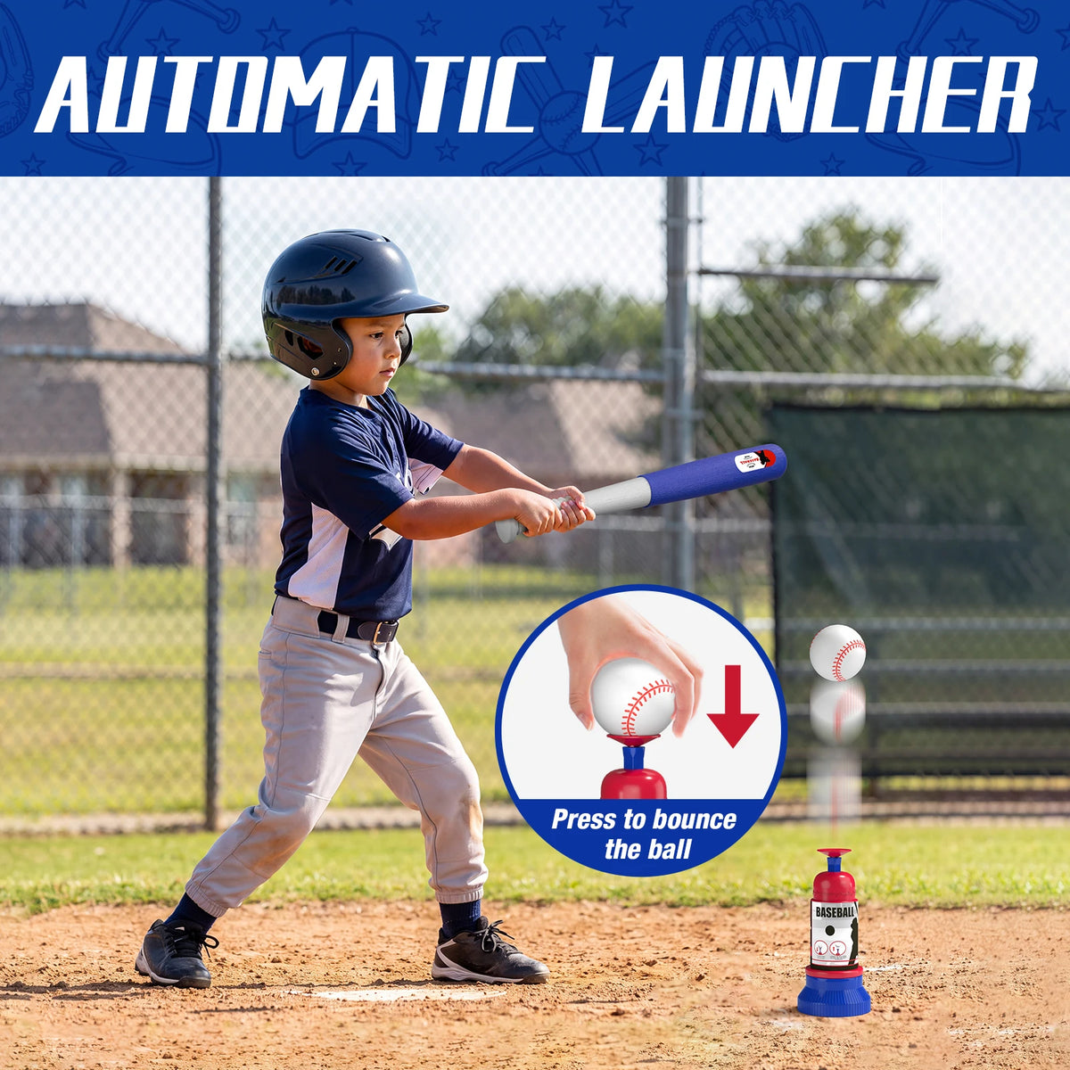 QDRAGON Kids 3-In-1 Baseball Set With Pitching Machine