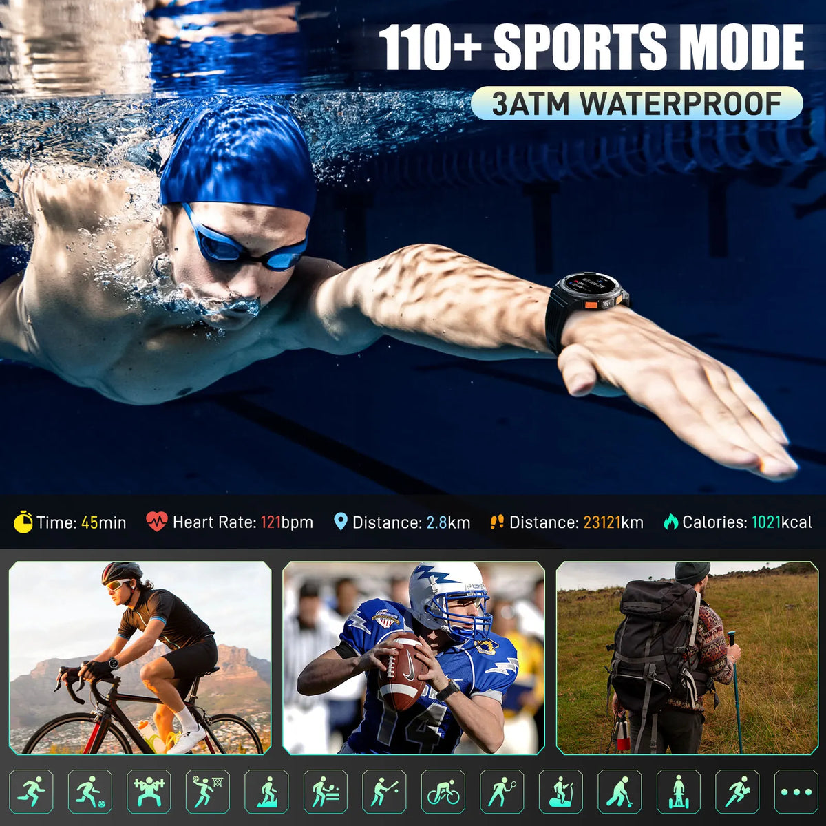 EIGIIS Waterproof Smart Watch With Compass Barometer And LED Flashlight
