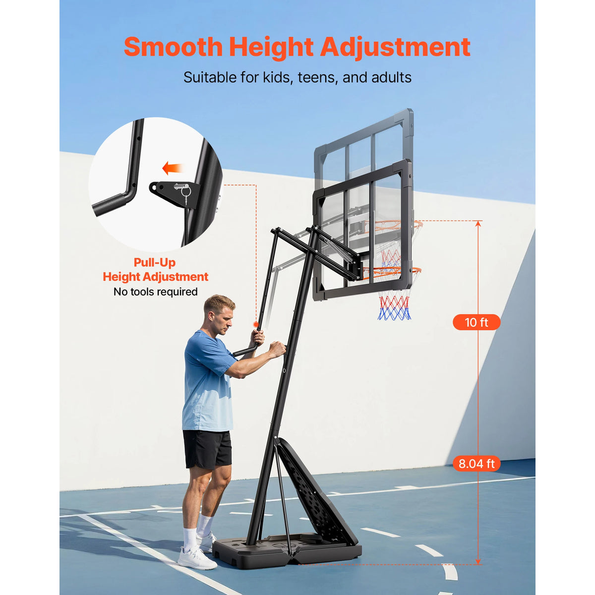 SucceBuy Portable Adjustable Basketball Hoop With Durable Backboard