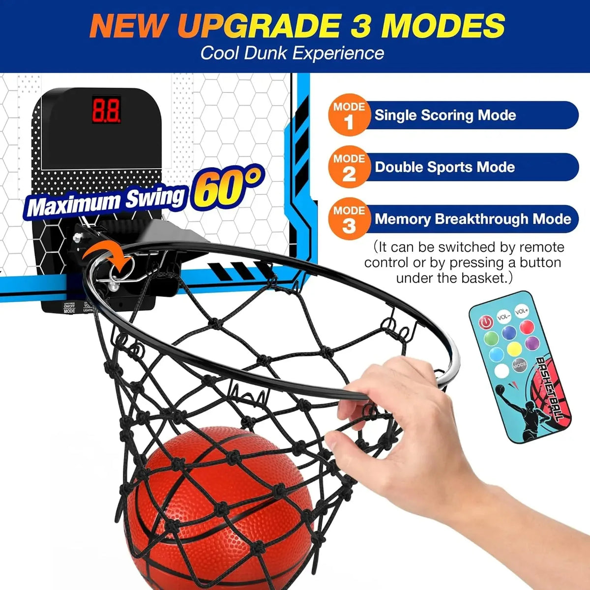 Wall Mounted Basketball Hoop With Auto Scoring And Game Modes