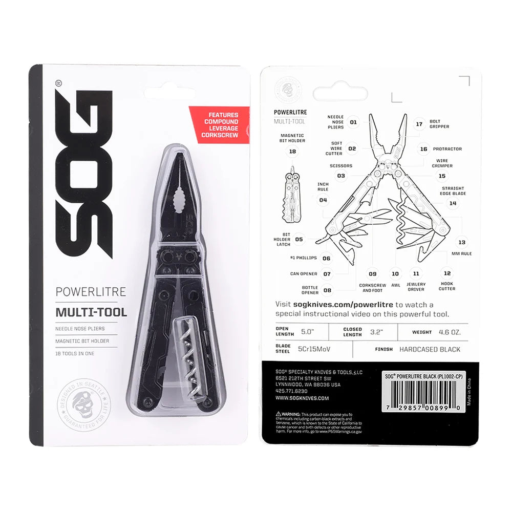 SOG PowerLitre Compact 19 Function Multitool With Corkscrew
