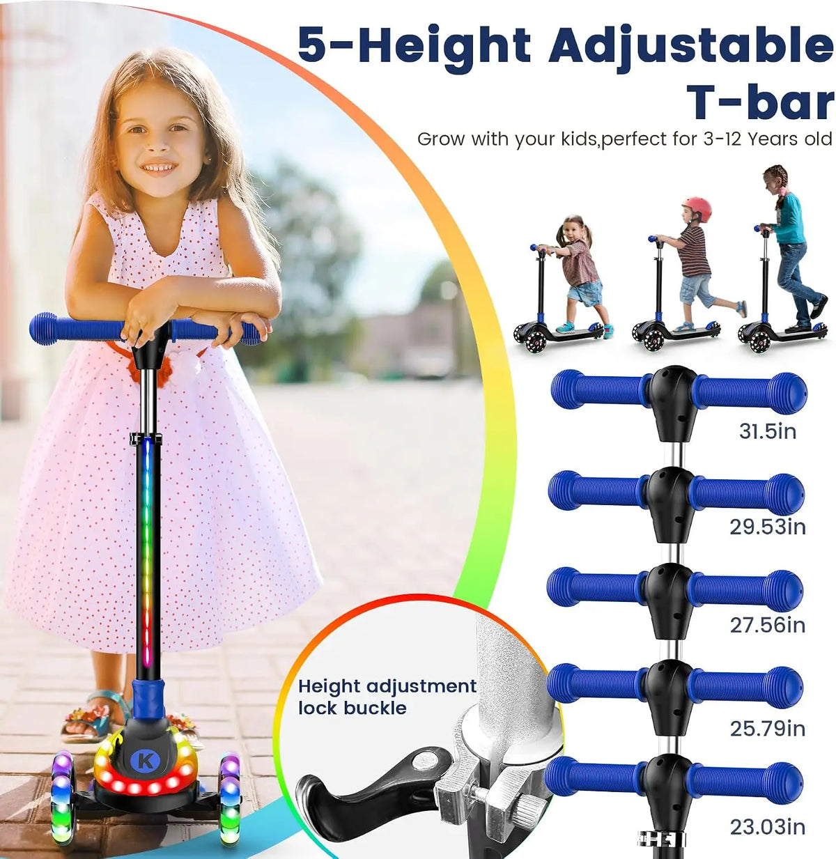 Kids Three Wheel Foldable Scooter With LED Wheels