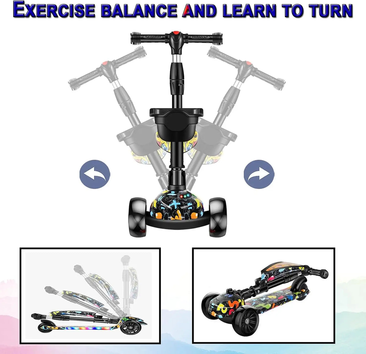2-in-1 Kids Kick Scooter With Removable Seat And LED Wheels