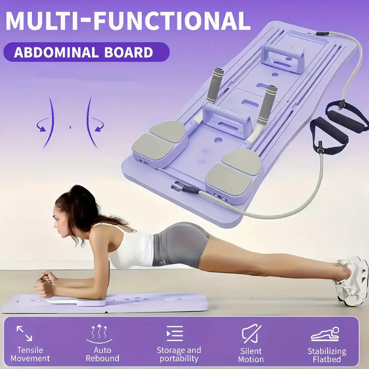 Foldable Pilates Sliding Board With Resistance Bands For Core Training