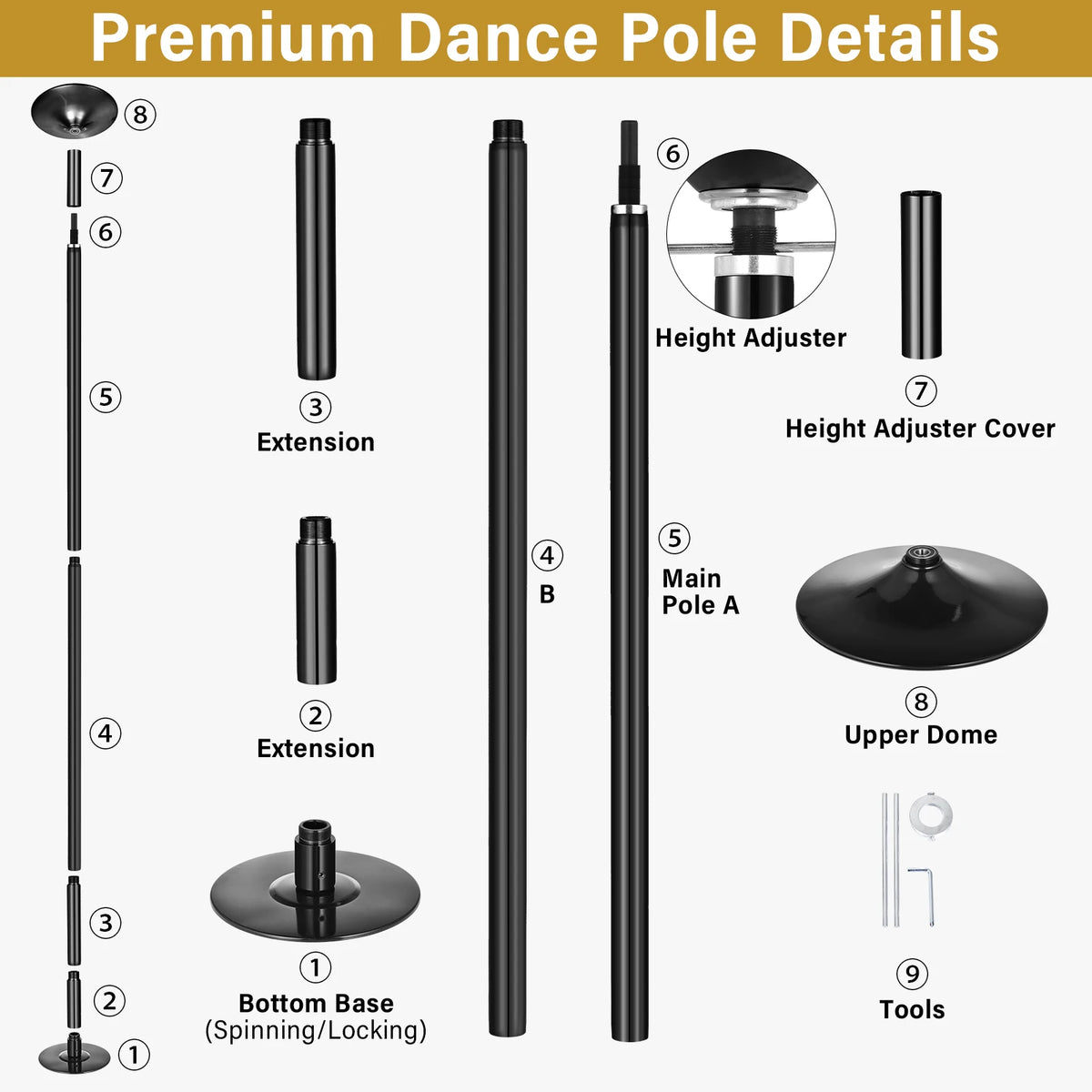 Portable Adjustable Static Dance Pole for Home Training
