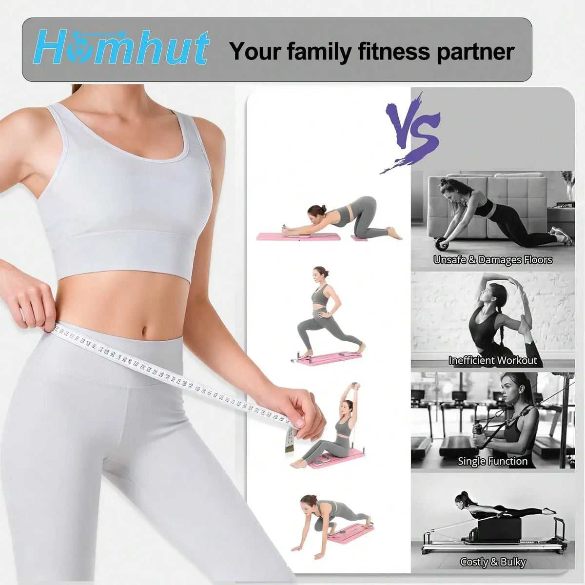 Foldable Pilates Sliding Board With Resistance Bands For Core Training
