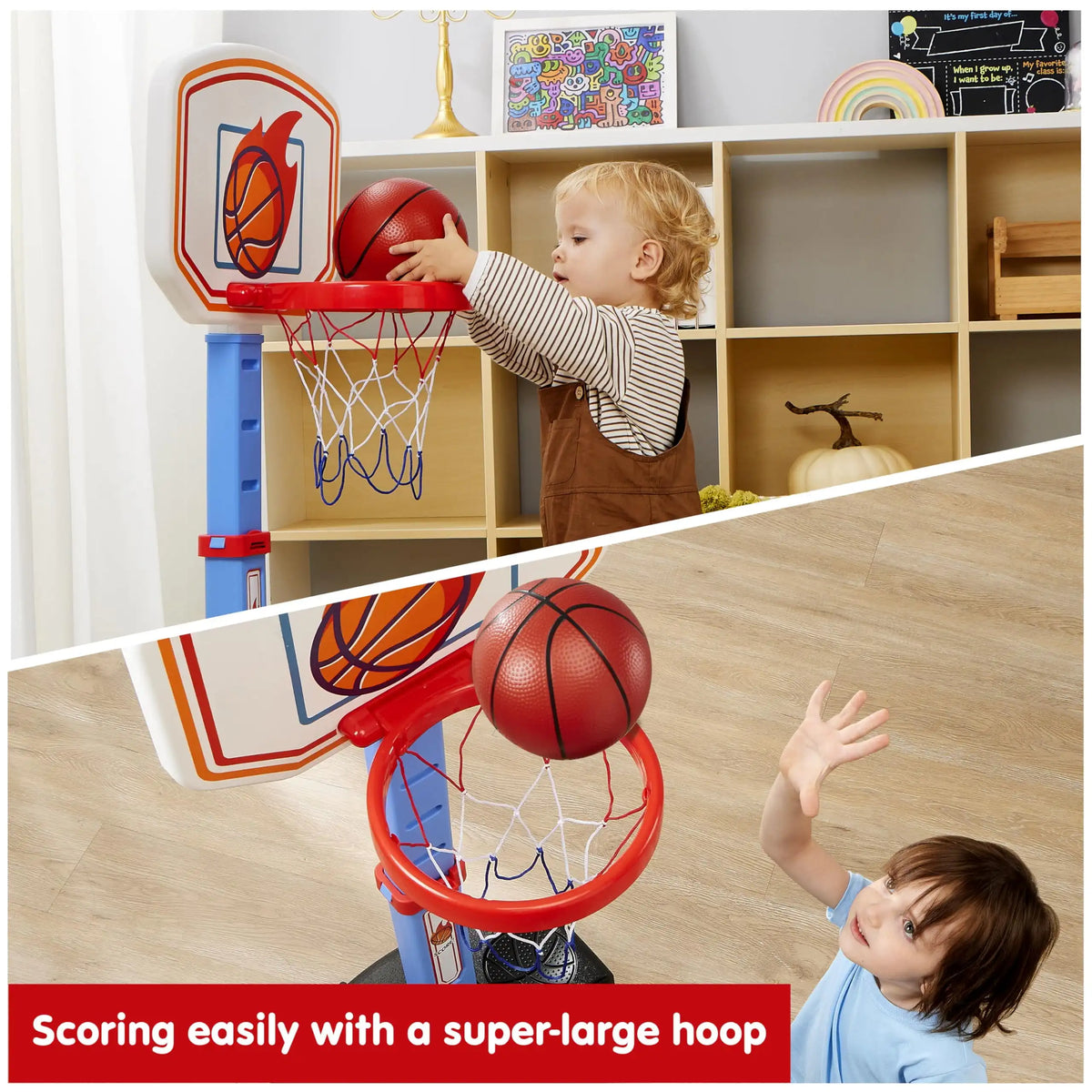 Joyfy Adjustable Indoor Basketball Hoop Set for Kids