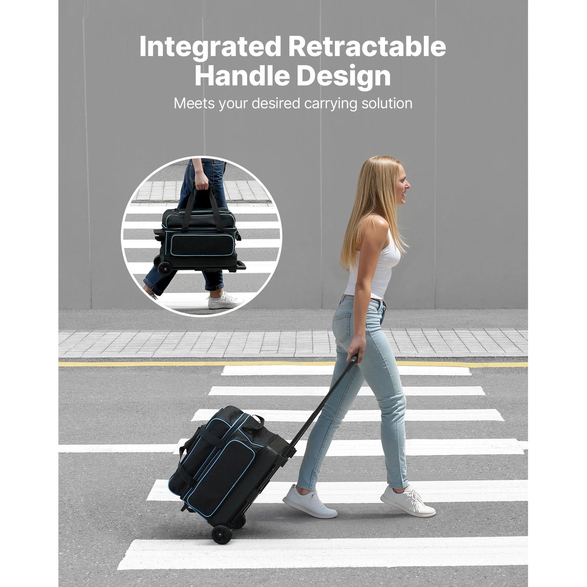 SucceBuy Bowling Ball Bag 2 Ball Double Roller Bowling Bag Featuring a Separate Compartment for Shoes Handle Extends to 41.32 in