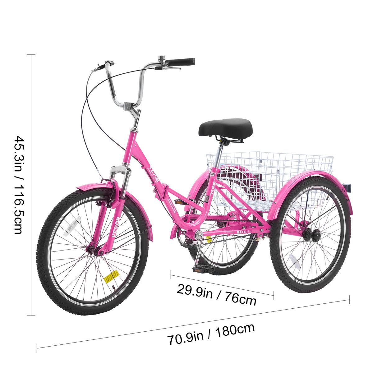 SucceBuy 20/24/26-Inch Folding Adult Tricycle Carbon Steel 3 Wheel Cruiser Shopping Picnic Foldable For Women Men Seniors