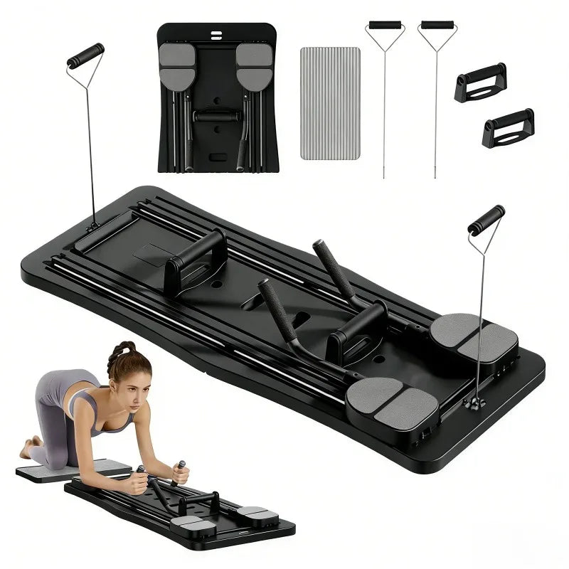Foldable Pilates Sliding Board With Resistance Bands For Core Training