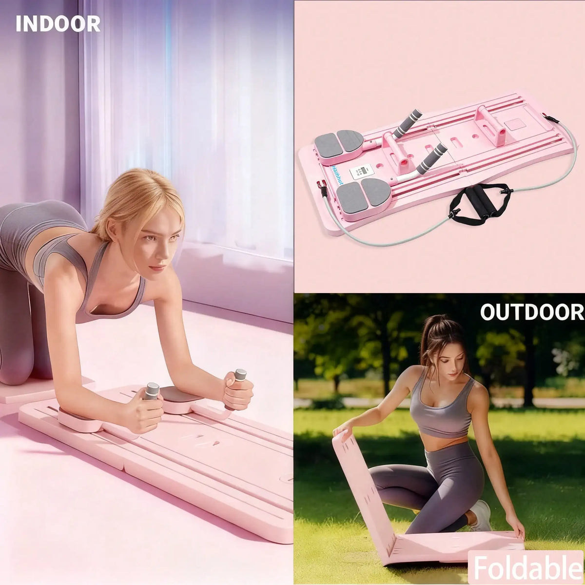 Foldable Pilates Sliding Board With Resistance Bands For Core Training