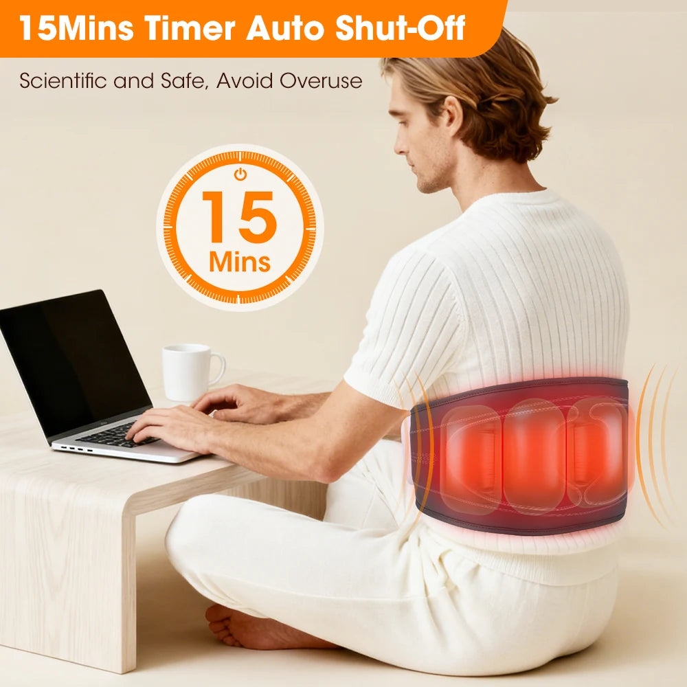 Cordless Heating Waist Belt with 3 Airbag Decompression 4 Heat Settings Adjustable Lumbar Support Massager for Lower Back