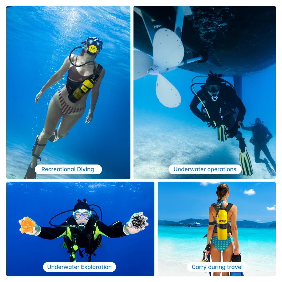 DIDEEP Portable Scuba Diving Air Tank Set With Mask