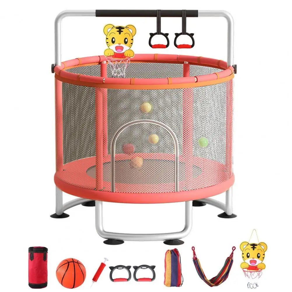 Kids Trampoline, Adjustable Baby Toddler Trampoline with Basketball Hoop, Swing, Sandbag, Ocean Balls, 440lbs Indoor Outdoor Tod