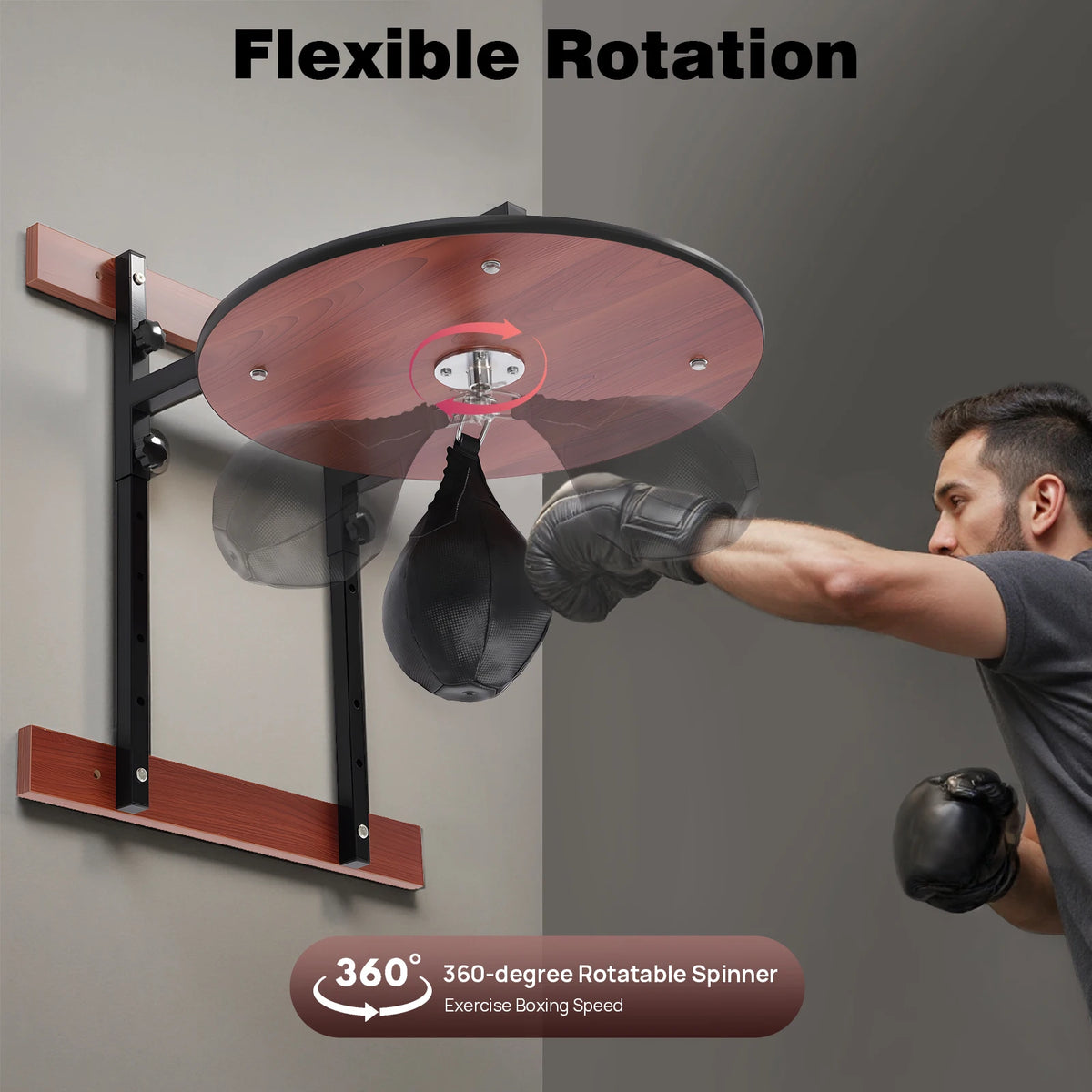 Professional Wall Mounted Speed Bag Platform Kit 360° Swivel Boxing Training Set Adjustable Height 5 Gears Heavy Duty Steel PU Punching Bag for Home Gym