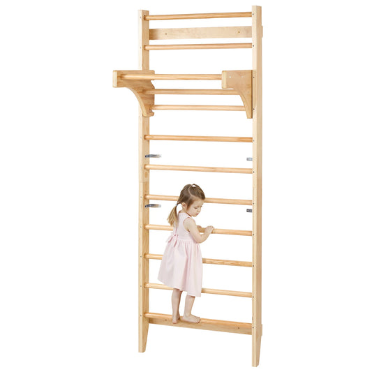 SucceBuy 220lbs Swedish Ladder Wall Gym Solid Wood Indoor Jungle Gym for Kid Gymnastic Stall Bars w/ Pull-Up Bar for Boys Girls