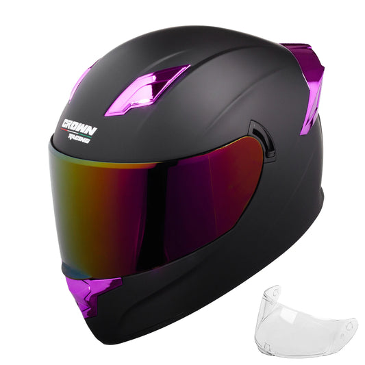 Crown Racing F-700 Full Face Motorcycle Helmet for Adults, DOT FMVSS 218 Certified Street Bike Helmet with Tinted Shield, Clear Replacement Visor and Removable Liner,Size M-XL