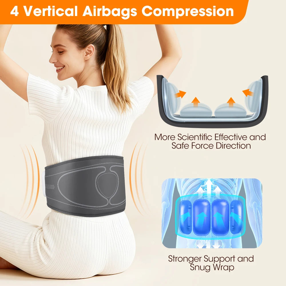 Cordless Heating Waist Belt with 3 Airbag Decompression 4 Heat Settings Adjustable Lumbar Support Massager for Lower Back