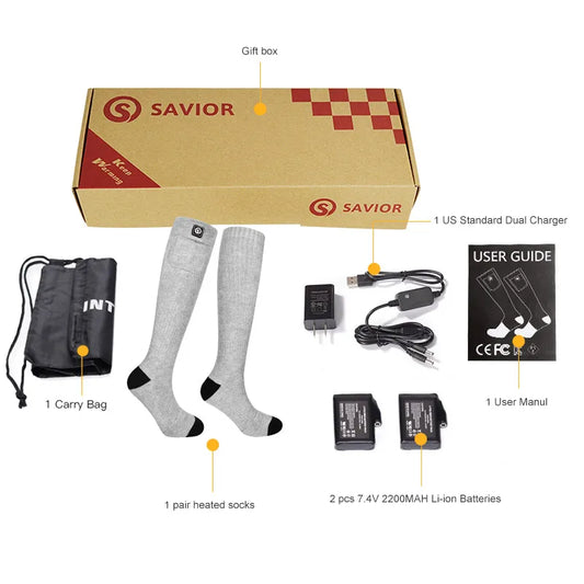 SNOW DEER Rechargeable Heated Winter Socks for Skiing and Camping