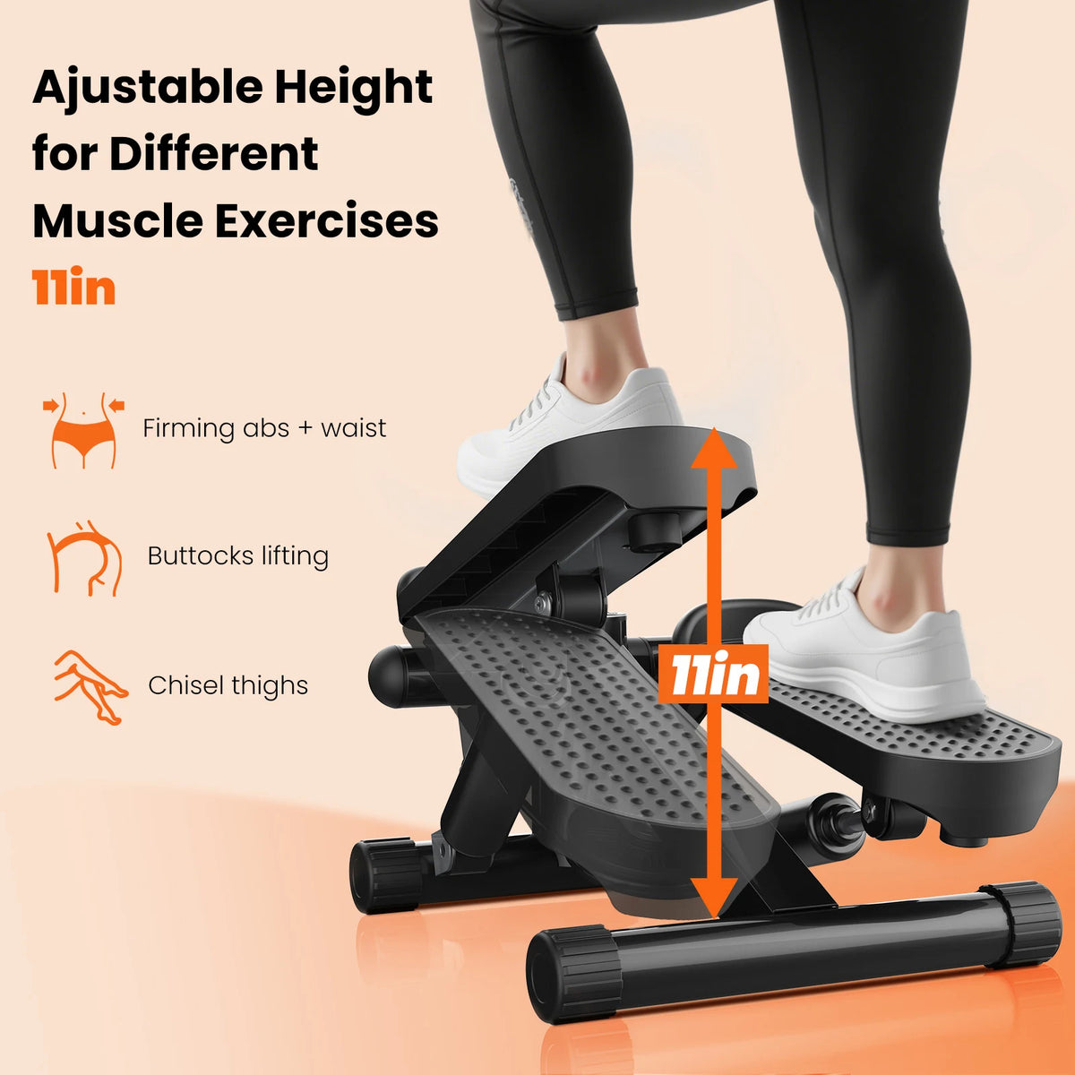 Mini Stepper With Resistance Bands And LCD Monitor