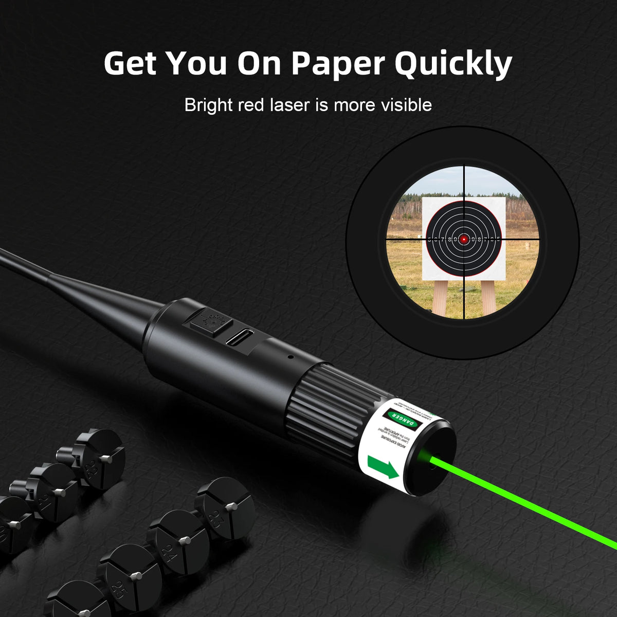 Universal Bore Sighting Tool Kit, Rechargeable Green Laser Boresighter with 64 Upgraded Adapters for .17‑12GA, Complete Accessory Set with Storage Case.