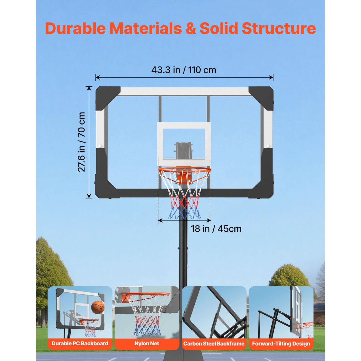 SucceBuy Portable Adjustable Basketball Hoop With Durable Backboard